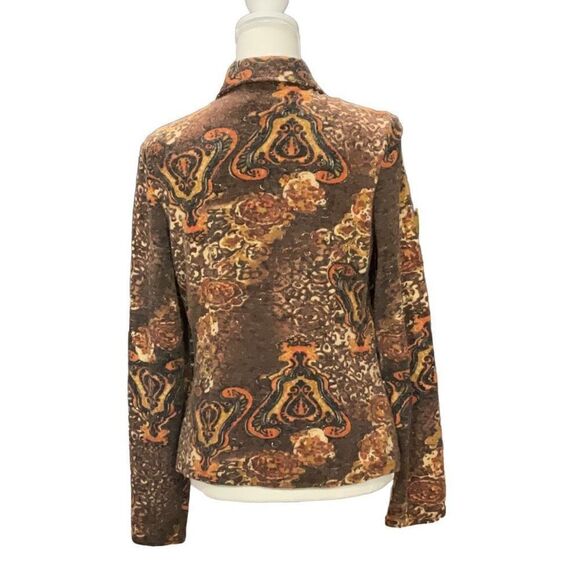 Alberto Makali Brown Paisley Mesh Lined Embellished Metallic Light Jacket Sz Med - Picture 3 of 6